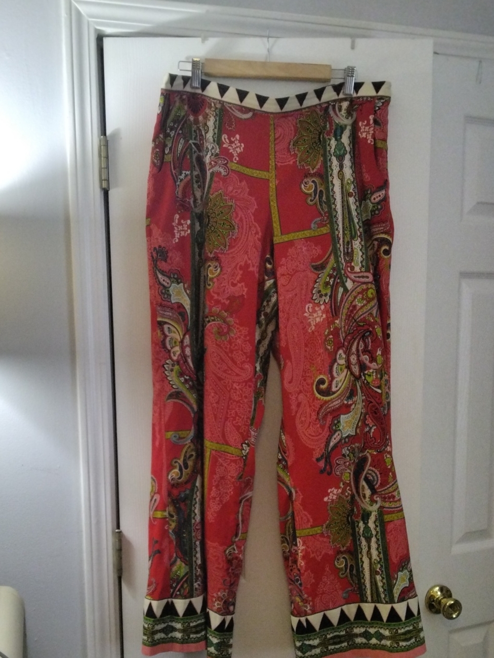ECI Coral Paisley Wide-Leg Pants with Green & Black Accents